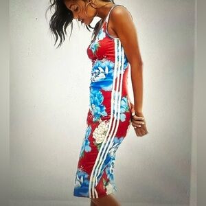 Adidas Originals x FARM Rio Chita Red Floral Midi Bodycon Tank Dress
